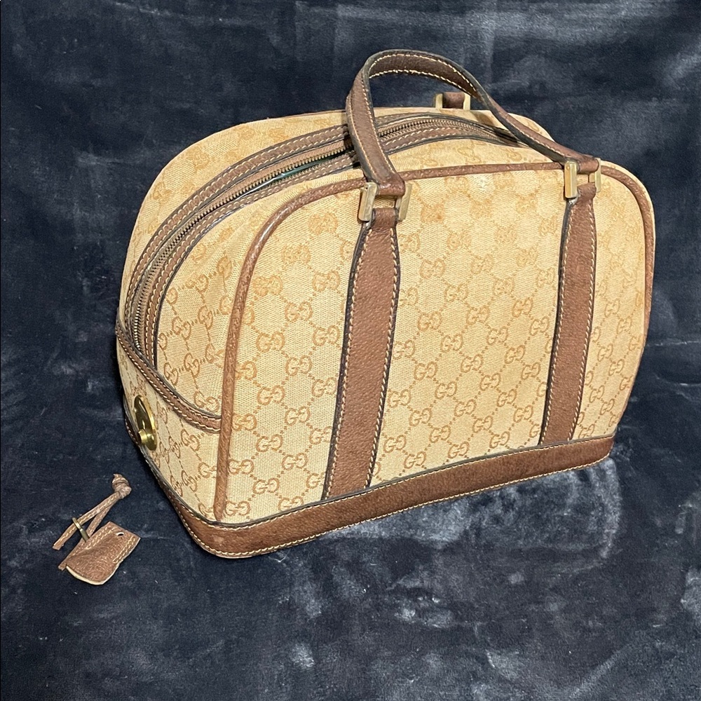Gucci Tan and Brown Monogram Cosmetic Bag